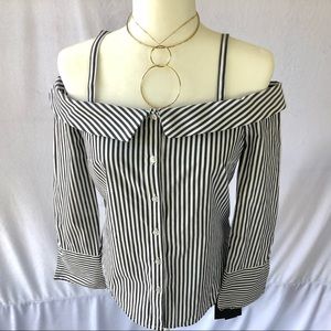 By & By Sexy Straps & Off Shoulder Striped Blouse